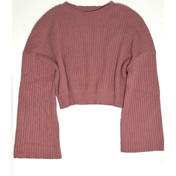 Lulus Womens S Pink Cropped Sweater Bell Sleeve Ribbed Knit Boho Indie Barbie - Picture 1 of 4